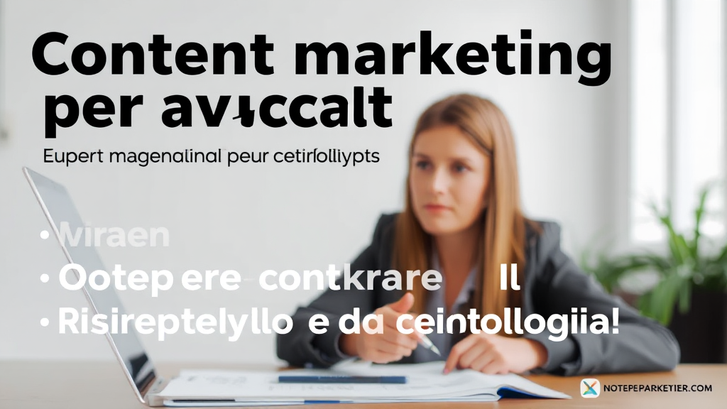 Avvocato che pianifica strategie di content marketing legale su computer in studio